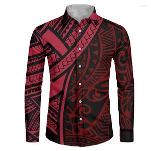 Herrenhemden Großhandel Männer Casual Rot/Schwarz Langarm Herren Polynesian Tribal Tattoo Print Hemd mit Knöpfen KleidungHerren Vere22