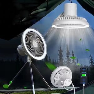 USB Tripod Floor Camping Fan With Power Bank LED Light Rechargeable Desktop Portable Circulator Wireless Ceiling Electric 220505