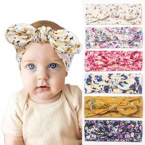 Baby Rabbit Ears Headbands Girls Bow Hairbands Floral Printed Knotted Headscarf Children Hair Accessories D031