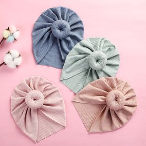 1pc Solid Baby Ribbed Turban Hat Baby Girls Boys Donuts Head Wraps Baby Kids Bonnet Beanies Newborn Round Knot Bow Turban Caps