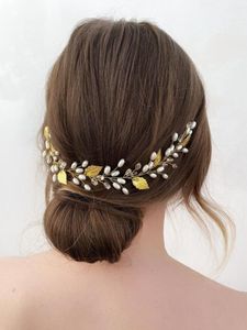 Kopfbedeckungen Vintage Goldene Blätter Stirnbänder Perlen Kristallperlen handgefertigt Frauen Mädchen Hair Vine Braut Kopfbedeckungen Tiara Hochzeit Accessoiresh