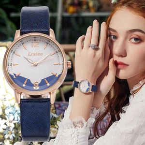 Orologi da polso Minimalista Blu Donna 2022 Orologi alla moda Orologio al quarzo da donna con goccia in pelle da donna con quadrante a scala semplice