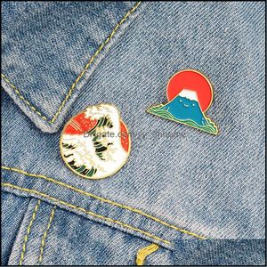 Piny broszki biżuteria japoński w stylu Enamel Pin niestandardowy fala oceaniczna Mount Fuji broszki broszki worka