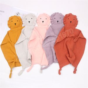 Baby Cotton Muslin Blanket Towels Soft Newborn Baby Sleeping Dolls Kids Lion Double Gauze Fashion Sleep Toy Soothe Appease Towel Bibs