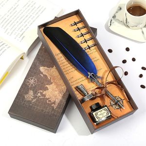 Vintage Calligraphy Pen Feather Dip Fountain Pen Set Ink Stationy Quill Creative Retro Writing Pen School Office Supplies 220812