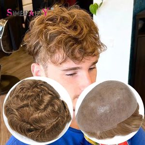 #20 Caramel Brown Hair Wave Super Thin Drable Skin Base Vlooped 0,03mm 8x10 Size Indian Raw Hume Hair Pieces Men ersättningssystem