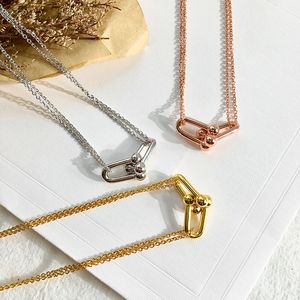 High Edition Hardwear Doppelglieder-Anhänger-Halskette, abgestufte Halskette, klassischer Designer-Schmuck, Muttertagsgeschenk, 18 Karat vergoldet