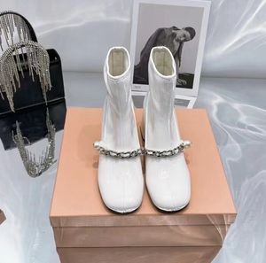 Białe projektanci kobiety buty kostki grube dolne luksusowe buty damskie buty zimowe skórzane buty