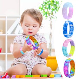 tiktok Braccialetto di decompressione Press Bubble Fidget Toys Braccialetto color arcobaleno Giocattoli sensoriali antistress per bambini Push Figet Toy