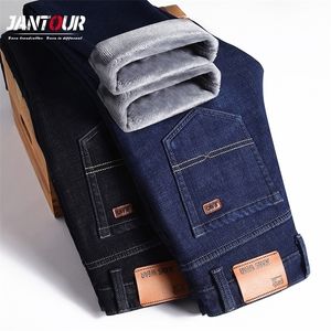 Mäns jeans vinter fleece byxor affärer avslappnade byxor mode elasticitet förtjockar raka arbeten män byxor 5 modell stor storlek 201123