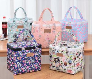 Floral Print Large Capacity Lunch Bag Multipurpose Food Insulated Thermal Bag for Camping Picnic Hiking