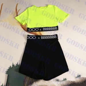 Womens T Shirt Shorts Set Swimwear Designer Sportswear Gym Clothes Colorful Ladies Tops Stretch Pants