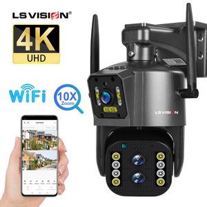 IP Cameras LS VISION 8MP 4K Camera Outdoor WiFi PTZ Three Lens Dual Screen 10X Optical Zoom Auto Tracking Waterproof Security CCTV Cam 230206