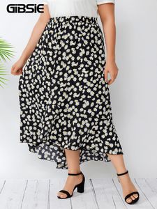 Gibsie Women Skirt بالإضافة إلى حجم Boho ditsy الزهور الكشكش تنانير الطوابق غير الرسمية الصيف مرنة الخصر الكورية الحلو الطويل التنورة 220527