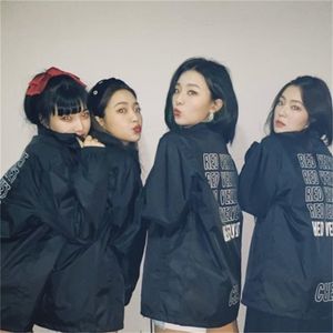 Red velvet la rounge concert same printing black hoodie jackets kpop unisex fleece/thin zipper sweatshirt 201203