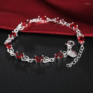 Urok bransolety luksusowy czerwony kryształ 925 Stamp Srebrna bransoletka dla kobiety moda marki szlachetne biżuteria przyjęcie ślubne