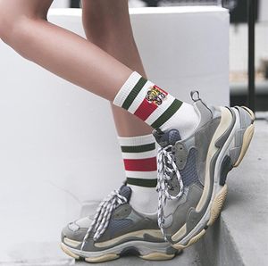 3 Pairs/Lot Autumn Winter Designer Socks For Men Women Cotton Tiger Embroidered Breathable Striped Sports Sock Couple