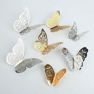 Décor De Mariage Argenté achat en gros de Autocollants muraux Gold Silver D Hollow Butterfly Sticker for Home Decor Butterflies Room Decoration Party De Decorwall