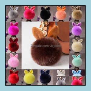 Portachiavi Accessori moda Donna Fuzzy Bunny Ear Portachiavi Finta pelliccia di coniglio Portachiavi Hoder Charms Borsa Portachiavi Fluffy Pompon Ke Dhtpa