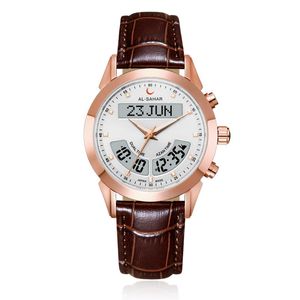 Relógios de pulso luxuoso muçulmano rosa ouro azan relógio com lembrete automático de oração da mesquita Athan Auto-Qibla Digital Dual Time Clock AS-P012RWL/RB