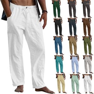 Męskie spodnie męskie lniane spodnie joga plaża swobodny letni wypoczynek elastyczne pasy w talii paski kieszonkowe spodnie męskie odzież Drak22