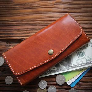 Wallets 100% Genuine Leather Wallet For Men Women Vintage Handmade Long Clutch Phone Purse With Card Holder Zipper Coin Pocket BagWallets