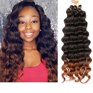 20" Dark Blonde Synthetic Ombre Braiding Hair Extensions Water Wave Deep Wave Bulk Hair Crochet Braids Hair Bundles Bug 80g/pack LS03