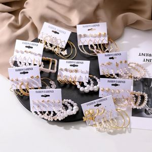 Hoop & Huggie 6Pcs/Set Fashion Big Circle Gold Color Simulation Pearl Geometric Earrings For Women Butterfly Earings Jewellery 2022Hoop