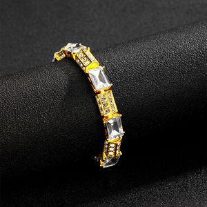 Lyxdesigner 14K Gold Cuban Curb Link Armband Cut Zircon Crystal Diamond Square Armband Fashion Men's Wedding Party Accessories Jubileumsgåvor