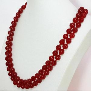 Hand strands knotted necklace 10mm round natural jewelry red jade 33inch fashion jewelry