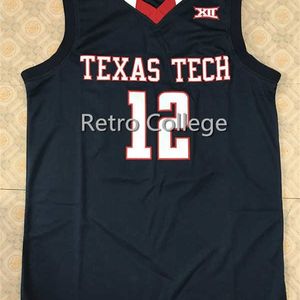 SJZL98 12 Keenan Evans Texas Tech College Koszykówki Jersey Męskie Podwójne szyte Haft Jersey Dostosuj dowolną nazwę i numer