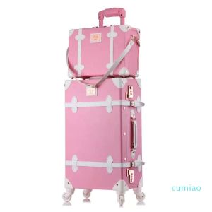 Valigie 20/24/26 pollici Set di valigie con ruote Valigia da donna su ruote Pelle PU Rosa Moda Trolley retrò Cabina con ruote Airbox per ragazze Accessori