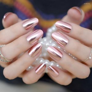 False Nails Metallic Mirror Fashion Pink Acrylic Full Cover Nail Tips Manicure Tool 24Pcs N18 Prud22