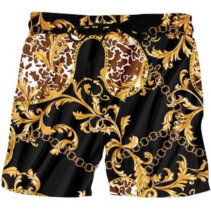 Shorts Masculino Estilo Barroco Calças Casual Verão 3D Estampado Corrente Dourada Calças Masculinas de Luxo Confortáveis Oversized Vendas Diretas Masculino