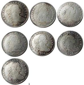 US 1798 -1804 7pcs Busto drappeggiato Dollaro Aquila araldica Placcato argento Monete copia Artigianato in metallo Muore Prezzo di fabbrica di produzione