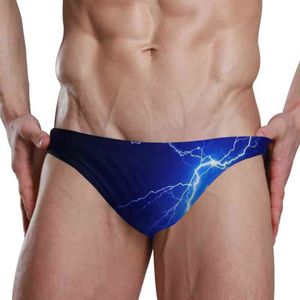 Man's Swimming Briefs Low Waist Swimwear drop With Push-up Pad Sexy Shorts Trunks Boxers Summer Men's Swim Lightning Print Y220420