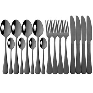 Servis uppsättningar 4set Black Mirror Cutlary Set Knife Fork Spoon Dinner Kök Silvervaror Flatvaror Tabeller Rostfritt stål Setdinnerware