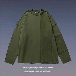 TKPA Herren Langarm Sweater Frühling und Herbst Lose American High Street Modemarke Solid Color Reißverschluss Nationales Spleißen