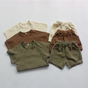 cervo jonmi stile coreano estate unisex bambini abiti casual tinta unita top pantaloncini 2 pezzi bambini bambini set chic 220714