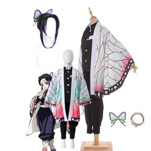 Adult Kids Anime Demon Slayer Kimetsu no Yaiba Kochou Shinobu Cosplay Costume Kimono Halloween Clothes a220812