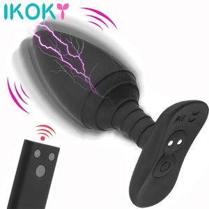 Massageador de brinquedos sexuais ikoky elétrico choque elétrico vibrador e-símer plug anal plug remoto buttplug vibrator vibration ânus dilatator bens de bens íntimos masturbador