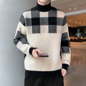 Herrenpullover BD-5519 Männer Strickpullover Koreanischer Stil Persönlichkeit Plaid Täglich Hübscher Freund Trendige Modemarke Mock Neck KnitwearMe