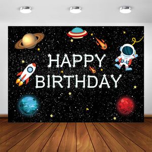 Outer Space Theme Backdrop for Kid Birthday Party Planet Birthday Decoration Galaxy Astronaut to The Moon Photo Background