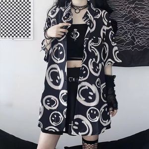 Feiernan Harajuku Goth Camicia Donna Nera Mezza Manica Corta Oversize Streetwear Camicetta con Stampa Gotica Moda Estiva Femminile