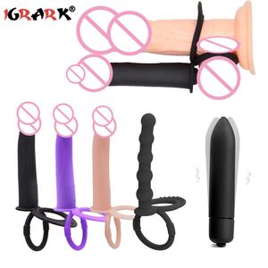 Dupla penetração Penis Strapon Dildo Sexy Brinquedos Para As Mulheres Homens Strap em Beads Anal Butt Plug G Massager Spot Products