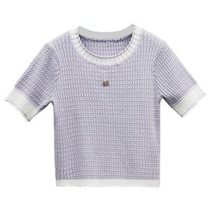 508 2022 Summer Kint Short Sleeve Crew Neck Brand Same Style Sweater Pullover Pink Purple Luxury Womens Clothes binfen