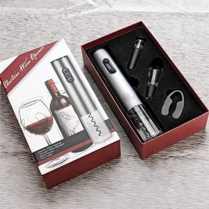 Wine Accessories Automatic Corkscrew Electric Bottle Opener Set with Stopper Pourer and Foil Cutter Gift Box Y200405