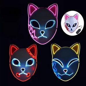 Cadılar Bayramı Led Aydınlatma Maskesi Korkunç Parlayan Tilki Rave Tasfiye Festivali Cosplay Props Erkek Kadın Maskeli Yapı Cosplay Costume Demon Slayer FY7942 0729