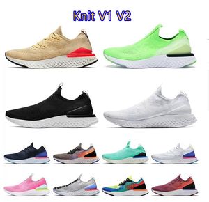 2022 Nieuwe Epic React Fly Knit V1 V2 Running Shoes Womens Mens Trainers Club Gold Triple Black Wit Slip op vetersless loafers Leisure Sports sneakers Maat