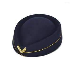 Basker kvinnor elegant stewardess kadett enhetlig hatt kepsar ull filt pillbox luft värdinnor basker cosplay musikaliska performanceberets chur2